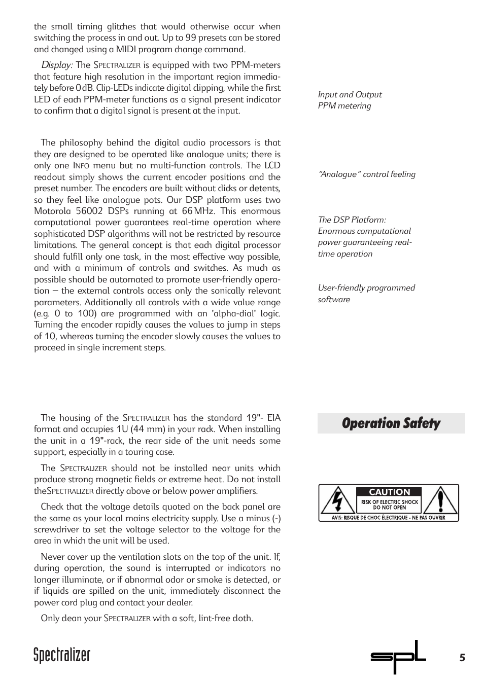 Spectralizer, Operation safety | Sound Performance Lab 9631 User Manual | Page 5 / 17