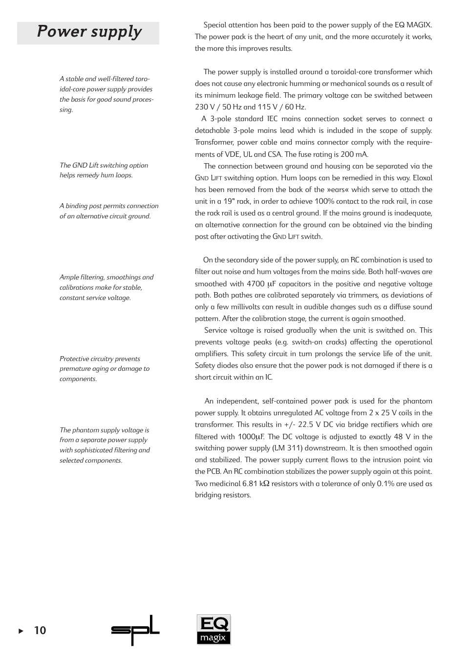 Power supply | Sound Performance Lab EQ MAGIX User Manual | Page 10 / 30