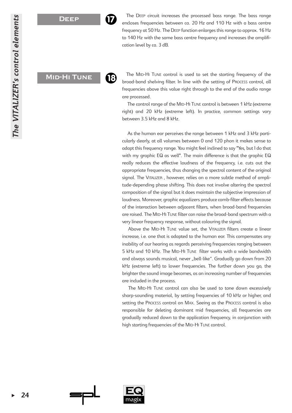 The vitalizer's control elements, Deep mid-hi tune 17 18 | Sound Performance Lab EQ MAGIX User Manual | Page 24 / 30