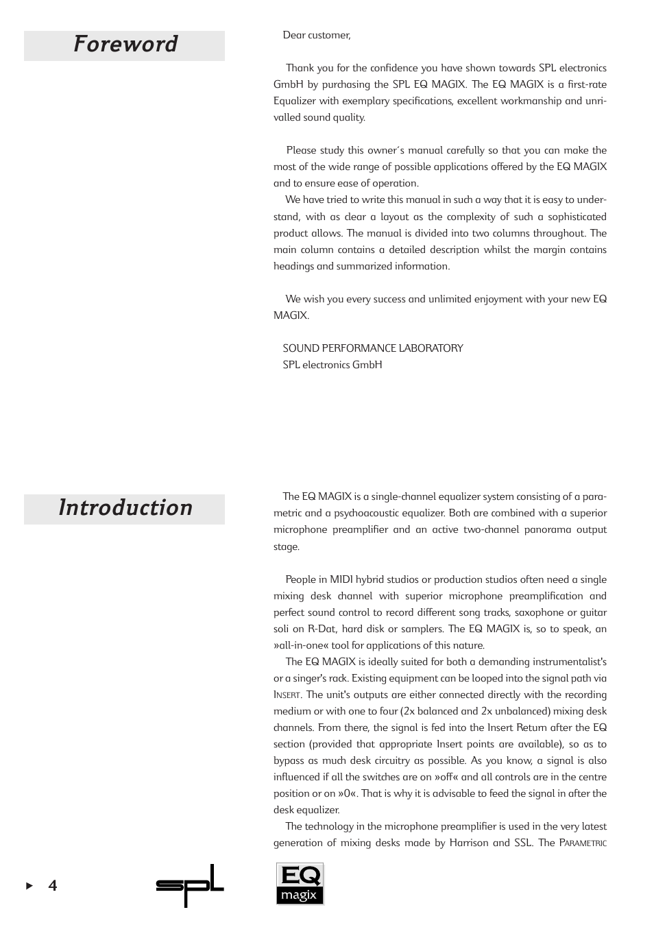 Foreword introduction | Sound Performance Lab EQ MAGIX User Manual | Page 4 / 30