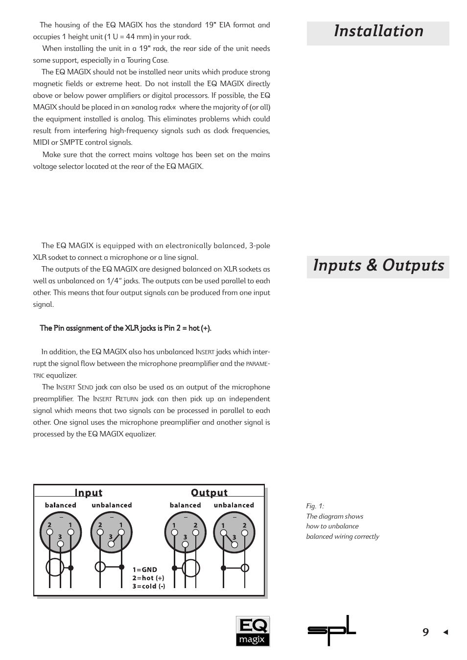 Installation inputs & outputs | Sound Performance Lab EQ MAGIX User Manual | Page 9 / 30