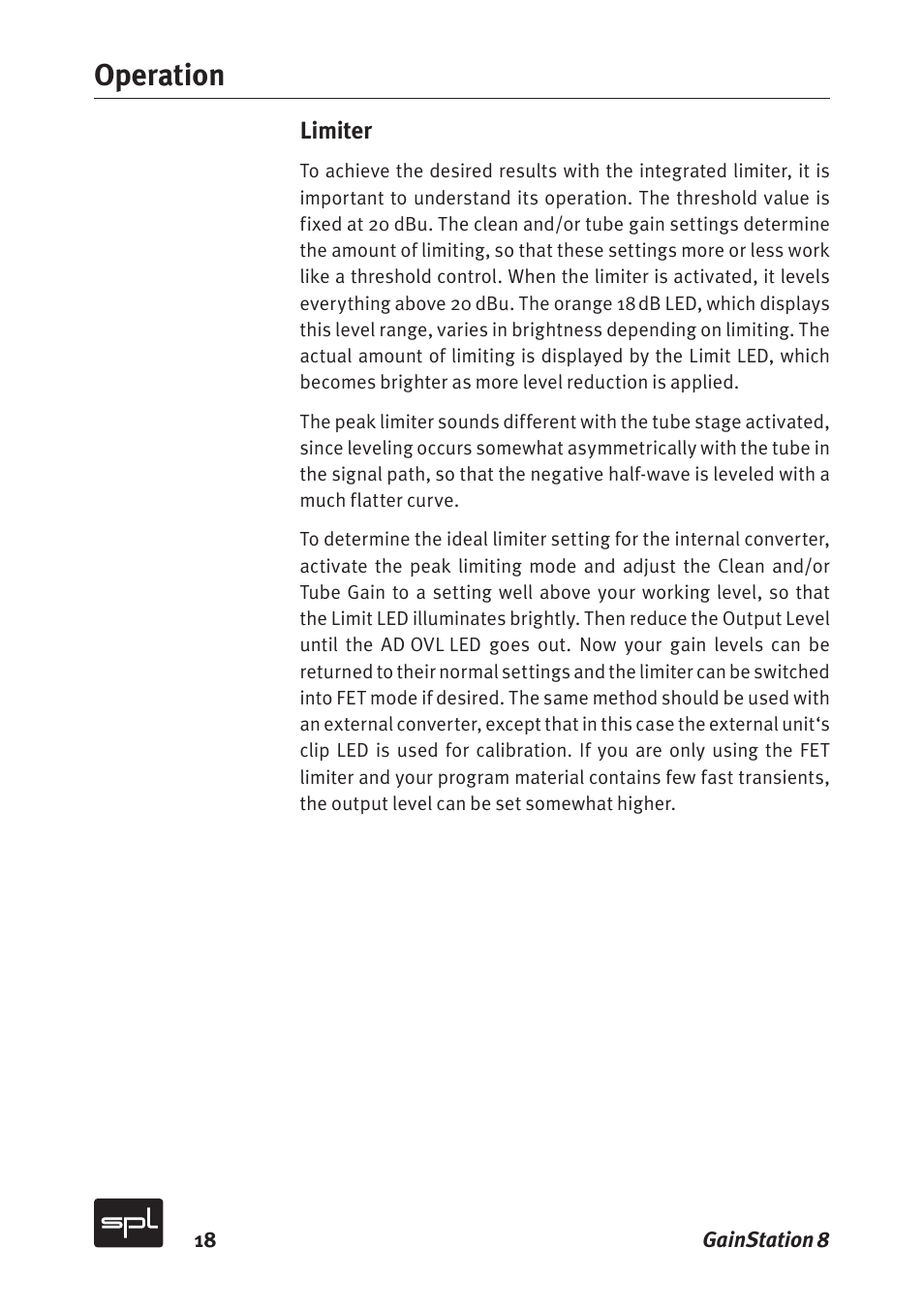 Operation | Sound Performance Lab Gain Station 8 2383 User Manual | Page 18 / 30