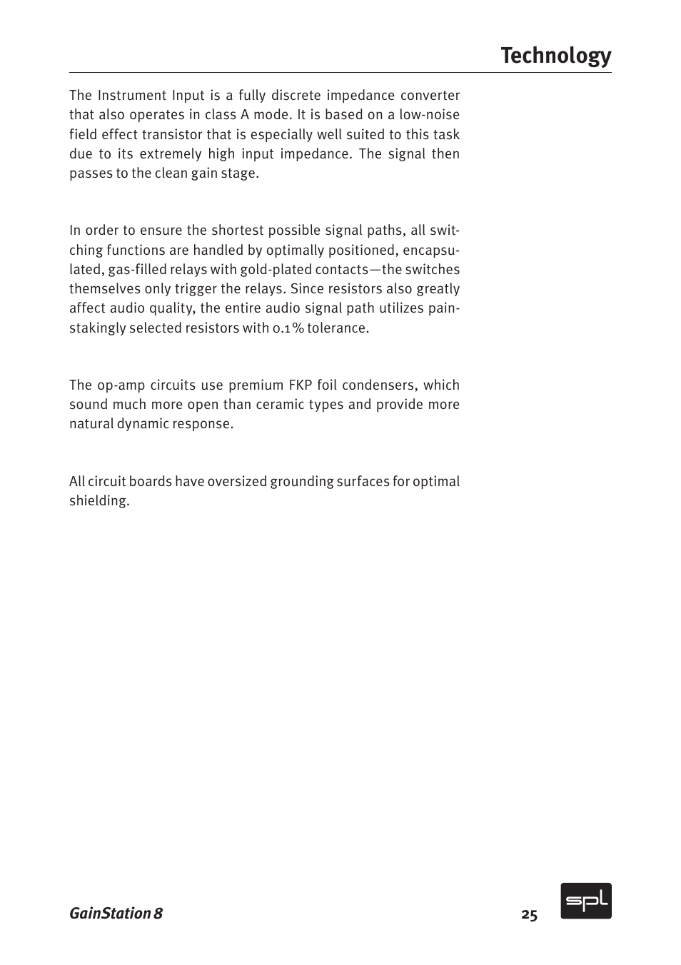 Technology | Sound Performance Lab Gain Station 8 2383 User Manual | Page 25 / 30