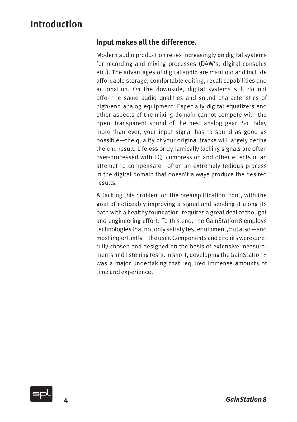 Introduction | Sound Performance Lab Gain Station 8 2383 User Manual | Page 4 / 30