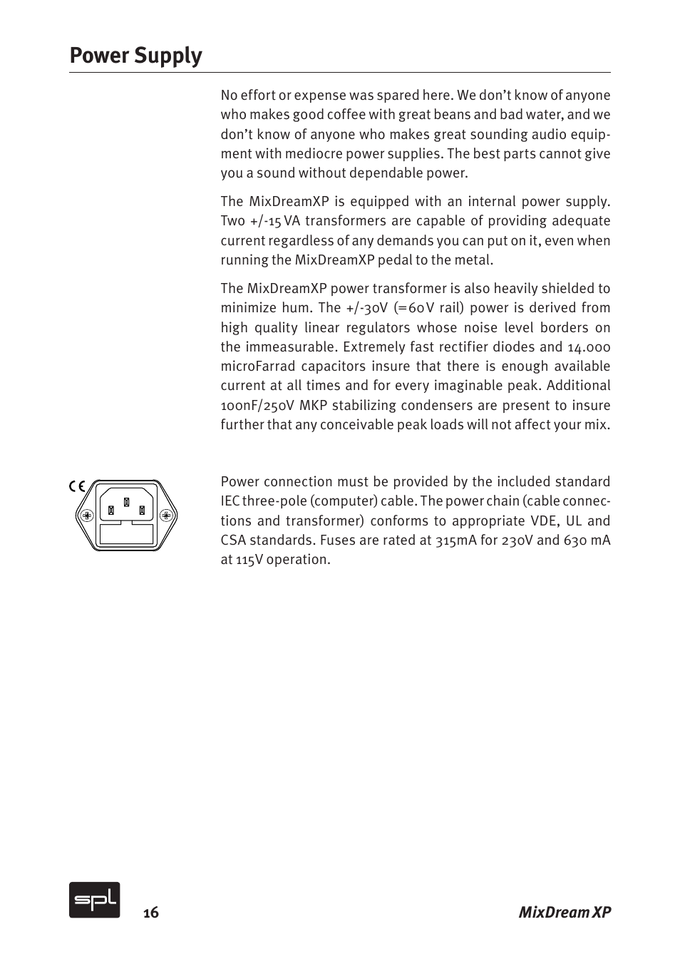 Power supply | Sound Performance Lab MixDreamXP Model 2591 User Manual | Page 16 / 18