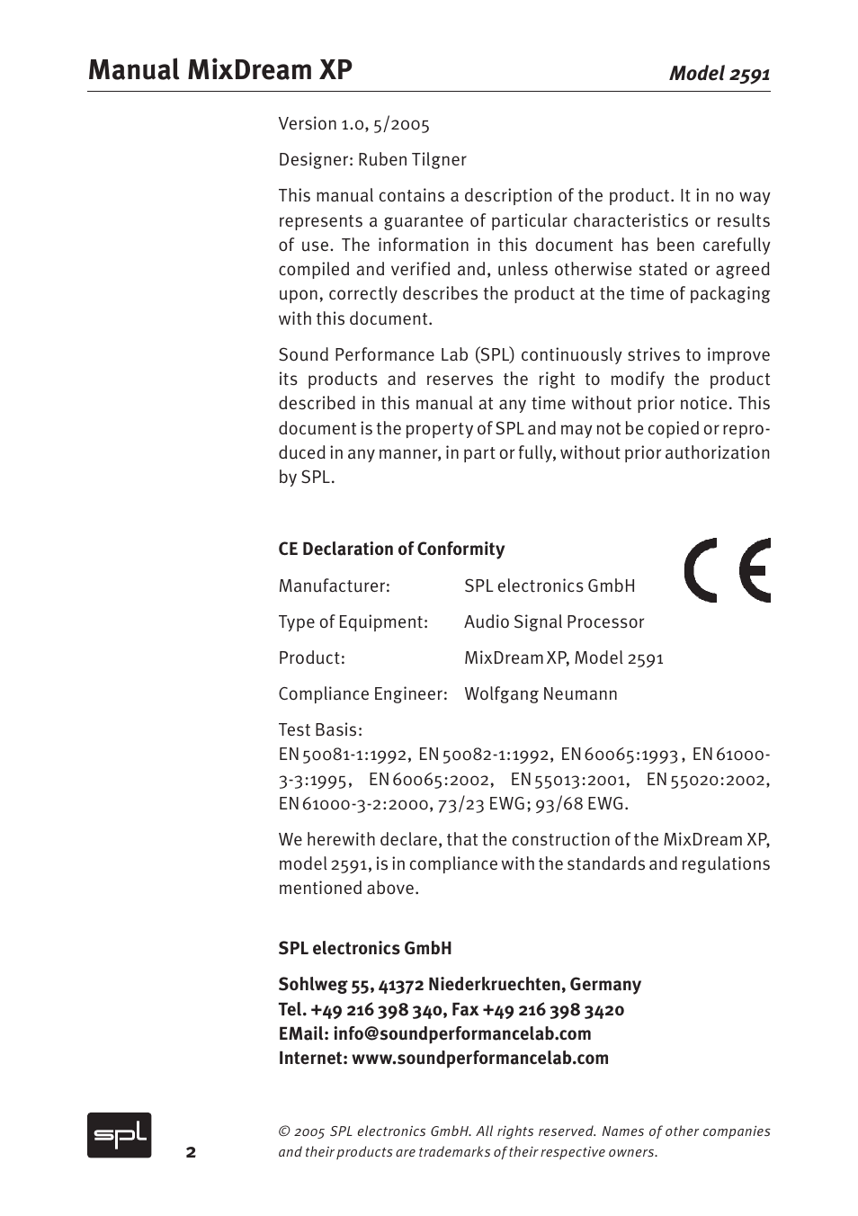 Manual mixdream xp | Sound Performance Lab MixDreamXP Model 2591 User Manual | Page 2 / 18