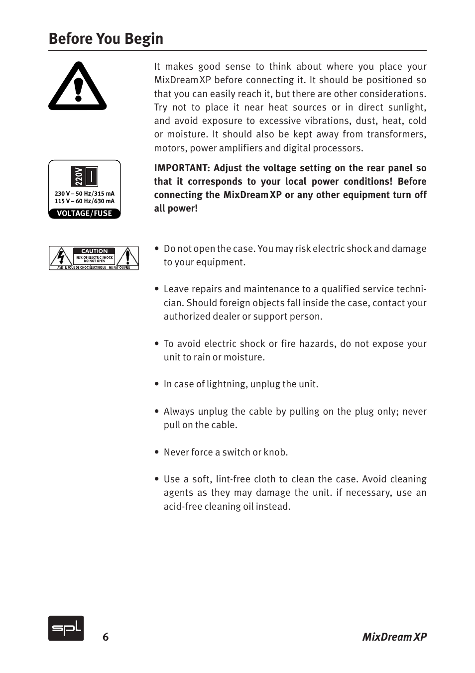 Before you begin | Sound Performance Lab MixDreamXP Model 2591 User Manual | Page 6 / 18