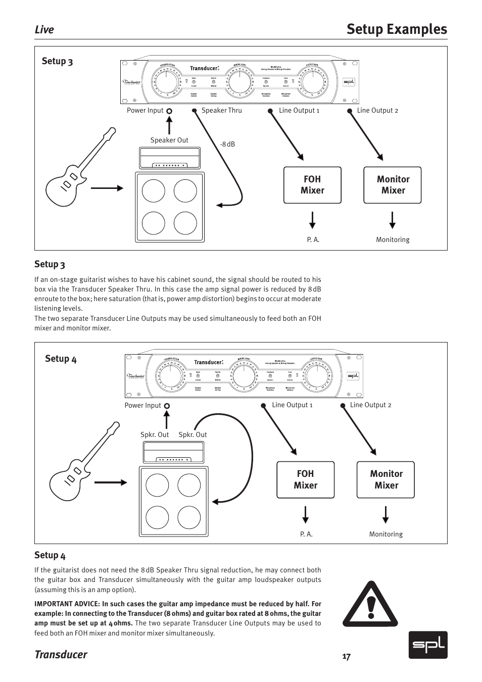 Setup examples, Transducer, Live | Sound Performance Lab Model 2601 User Manual | Page 17 / 28