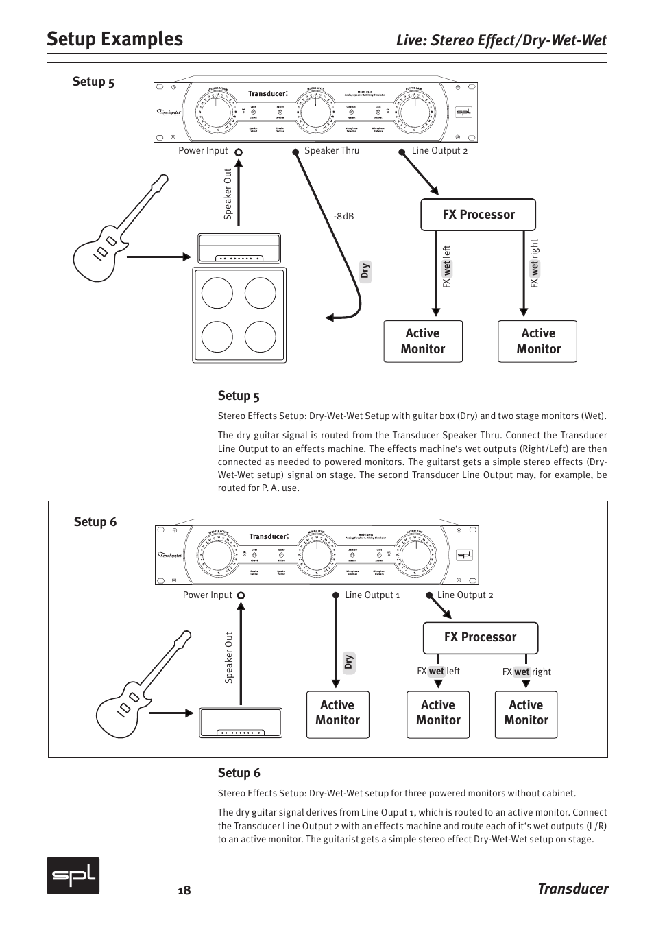 Setup examples, Transducer, Live: stereo effect/dry-wet-wet | Sound Performance Lab Model 2601 User Manual | Page 18 / 28