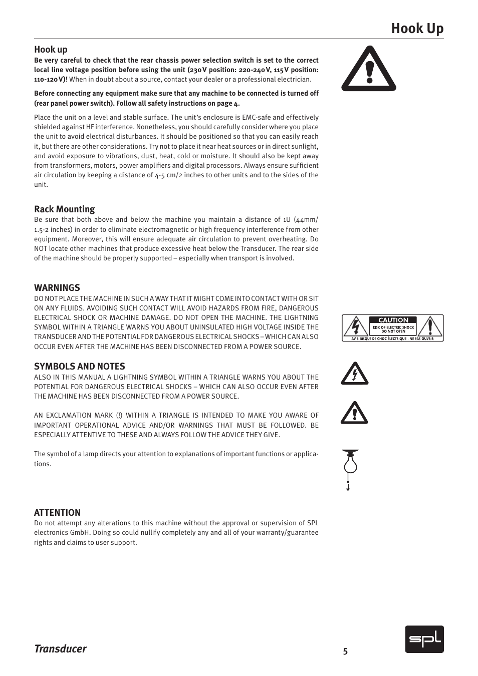 Hook up, Transducer | Sound Performance Lab Model 2601 User Manual | Page 5 / 28