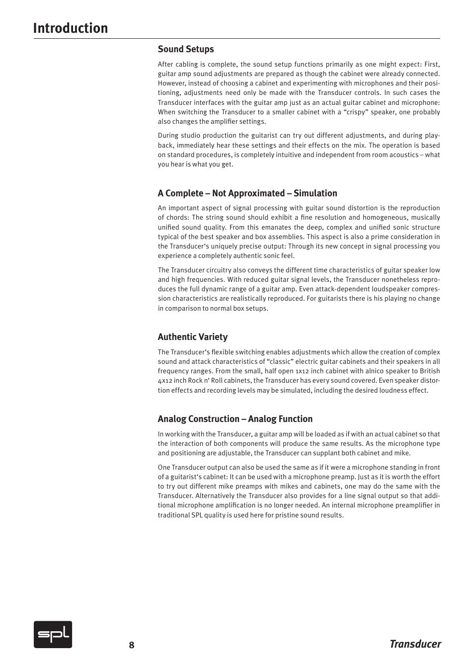 Introduction, Transducer | Sound Performance Lab Model 2601 User Manual | Page 8 / 28