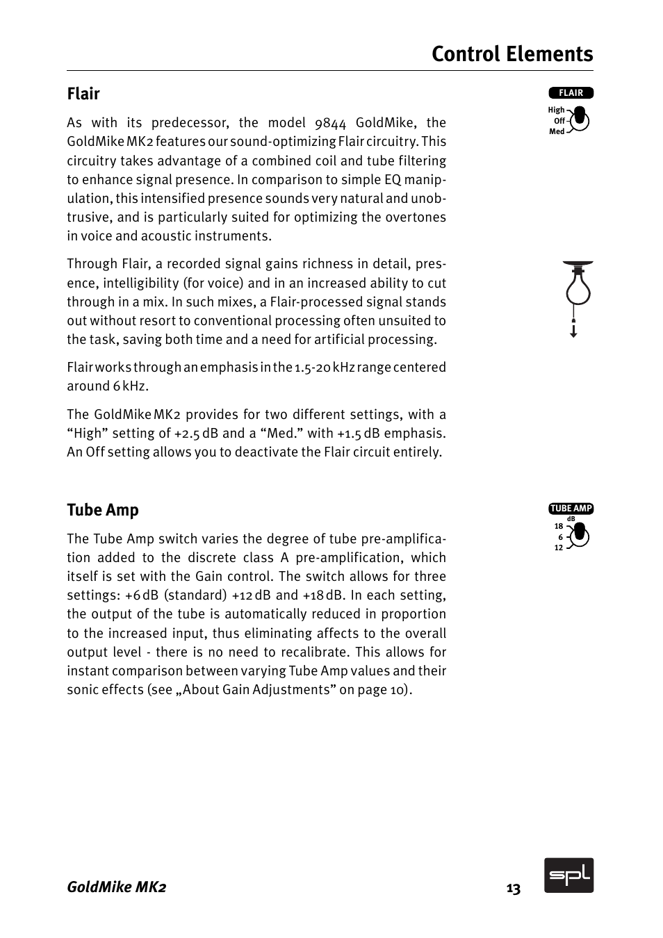 Control elements, Flair, Tube amp | Goldmike mk2 13 | Sound Performance Lab GOLDMIKE MK2 2485 User Manual | Page 13 / 26