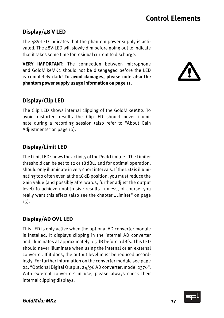 Control elements | Sound Performance Lab GOLDMIKE MK2 2485 User Manual | Page 17 / 26