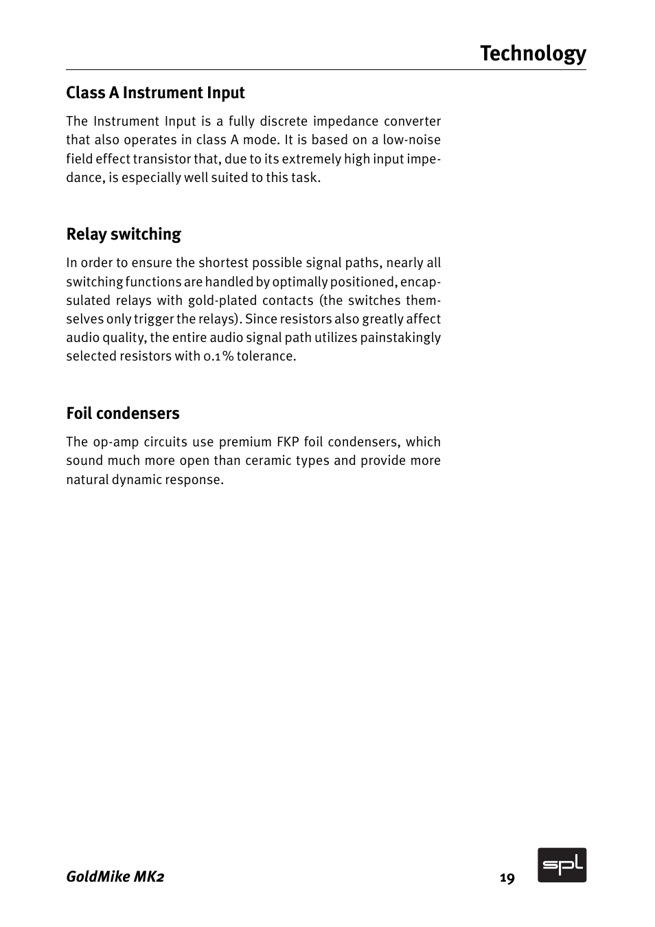 Technology | Sound Performance Lab GOLDMIKE MK2 2485 User Manual | Page 19 / 26