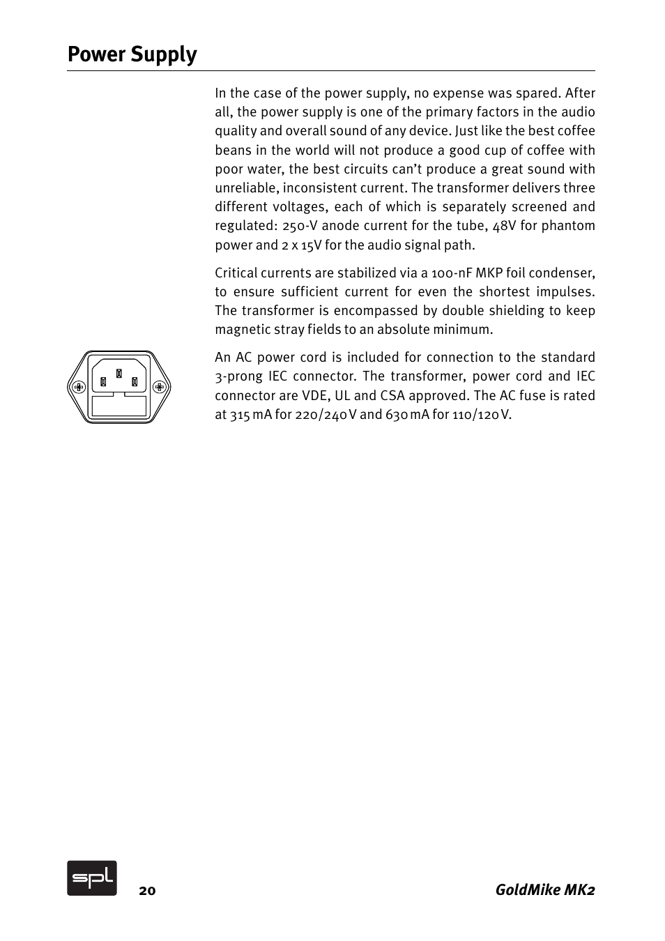 Power supply | Sound Performance Lab GOLDMIKE MK2 2485 User Manual | Page 20 / 26