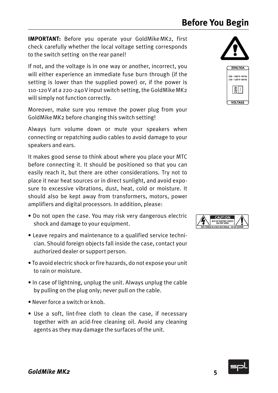Before you begin | Sound Performance Lab GOLDMIKE MK2 2485 User Manual | Page 5 / 26