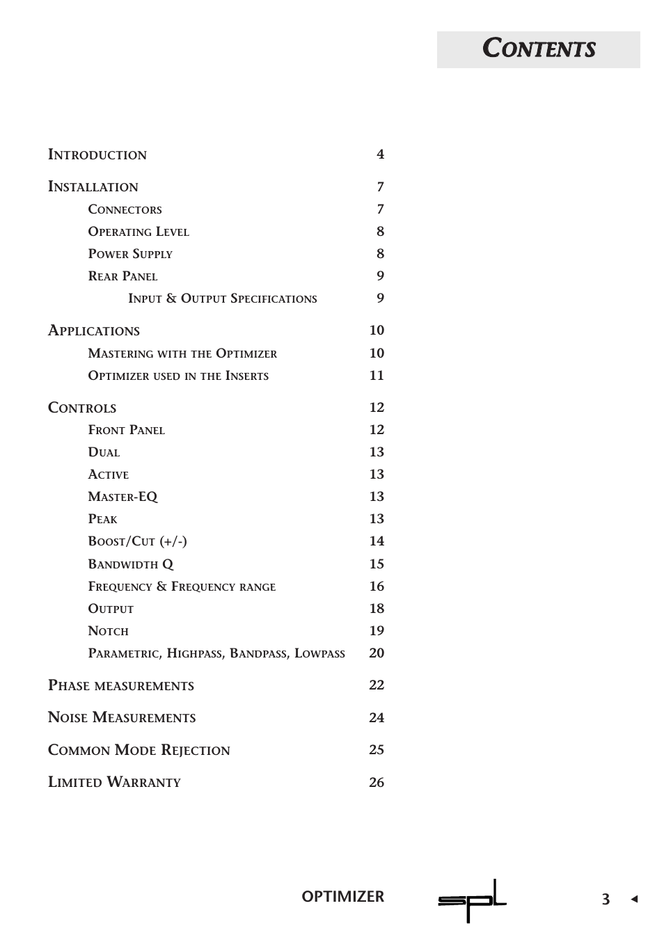 Oon nt te en nt ts s | Sound Performance Lab Parametric Equalizer User Manual | Page 3 / 27