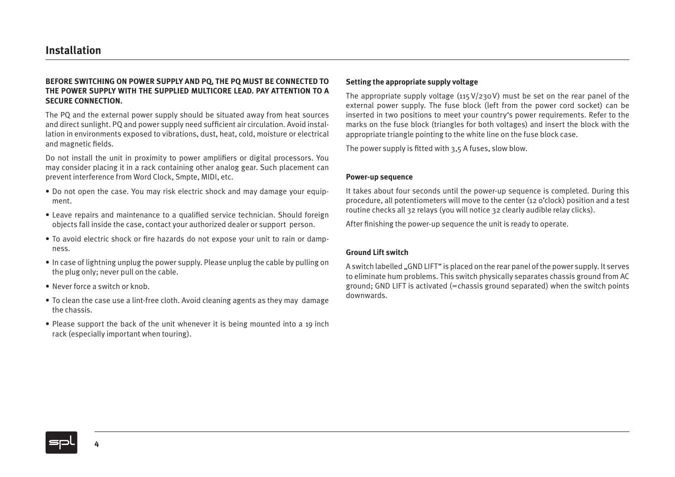 Installation | Sound Performance Lab PQ Recording Equalizer User Manual | Page 4 / 10