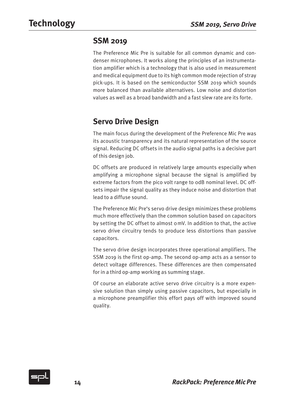 Technology, Ssm 2019, Servo drive design | Sound Performance Lab 2711 User Manual | Page 14 / 20