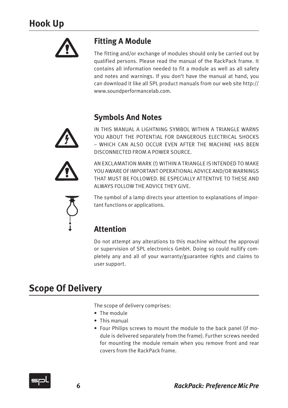 Hook up scope of delivery, Fitting a module, Attention | Sound Performance Lab 2711 User Manual | Page 6 / 20