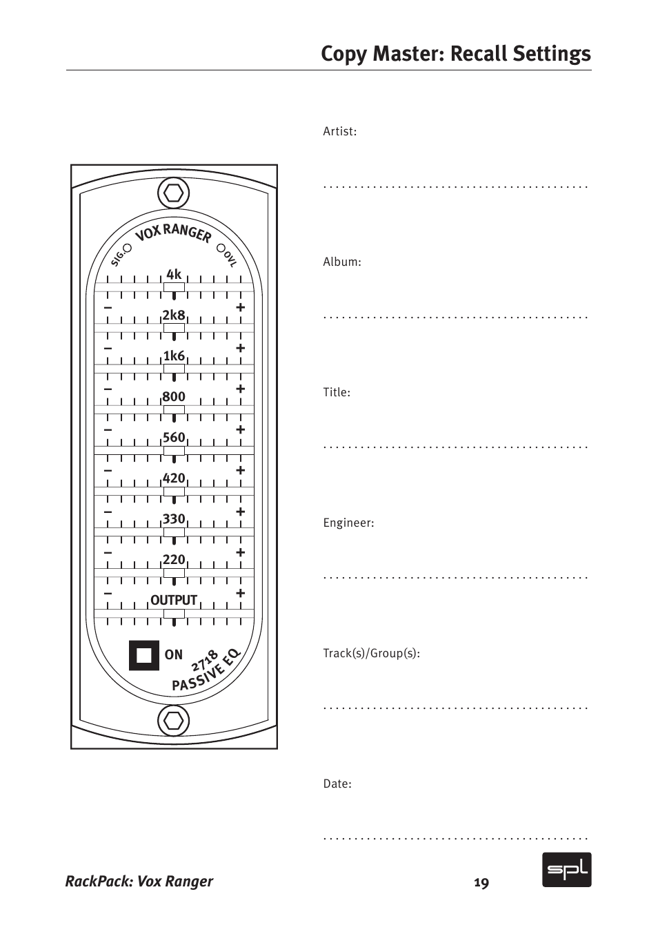 Copy master: recall settings | Sound Performance Lab Vox Ranger Graphic Equalizer For The Vocal Range 2718 User Manual | Page 19 / 20