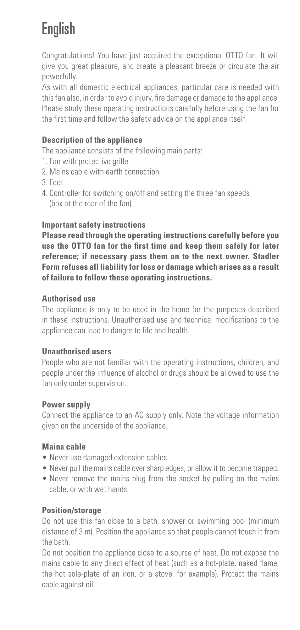 English | Swizz Style Otto User Manual | Page 2 / 12