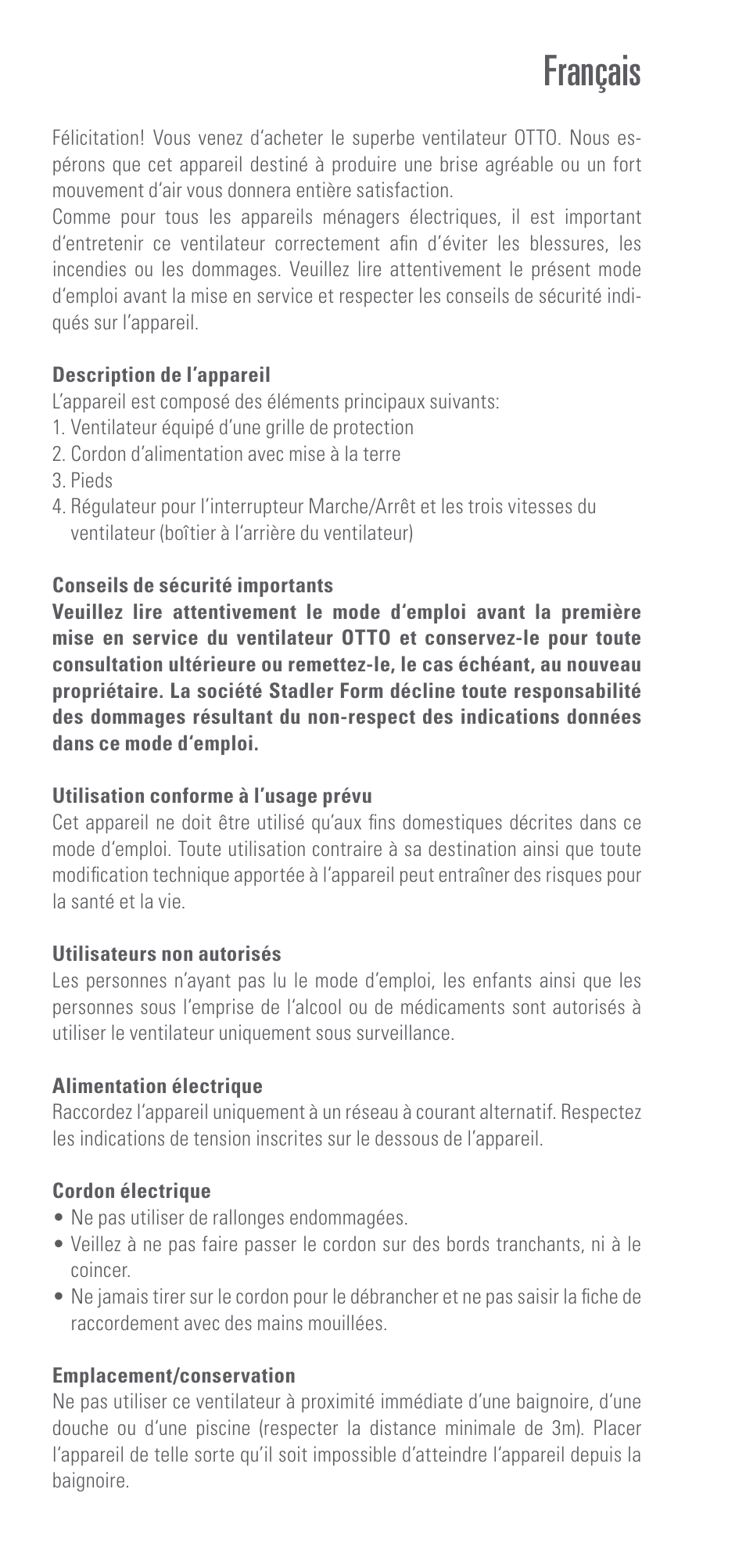 Français | Swizz Style Otto User Manual | Page 5 / 12