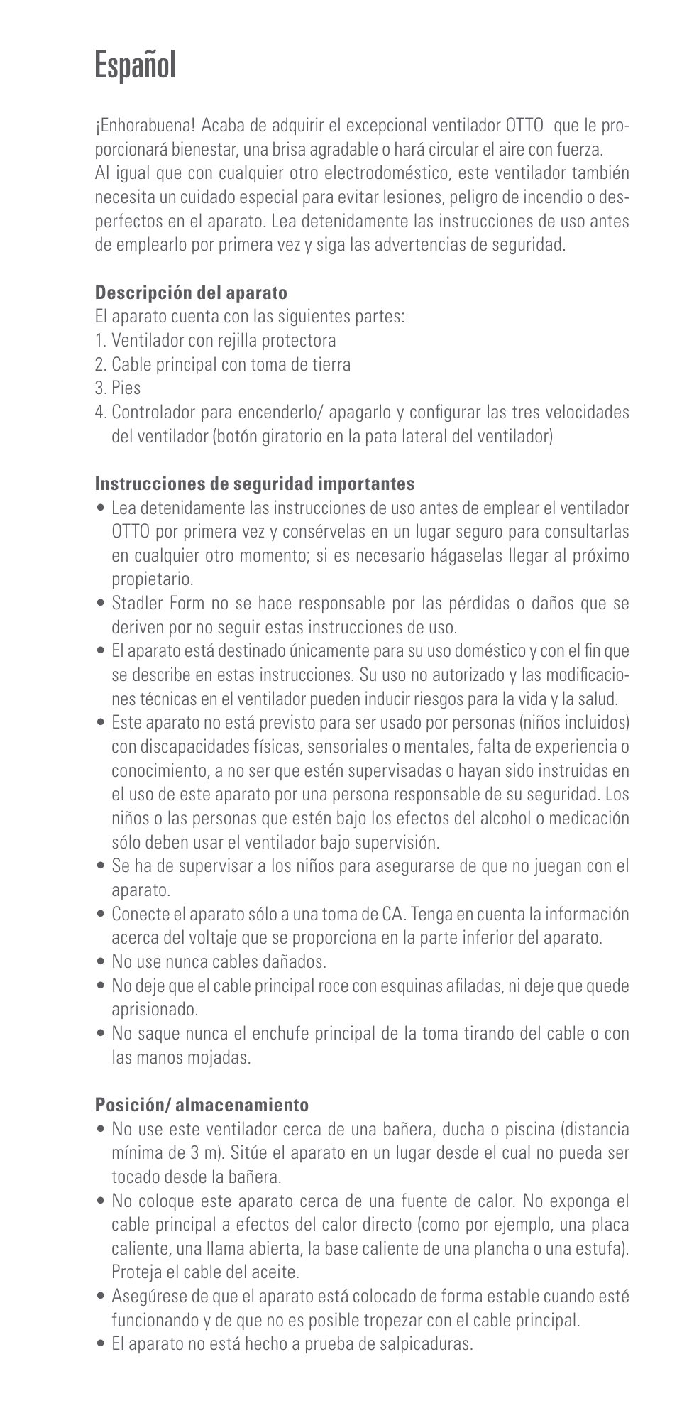 Español | Swizz Style Otto User Manual | Page 8 / 12