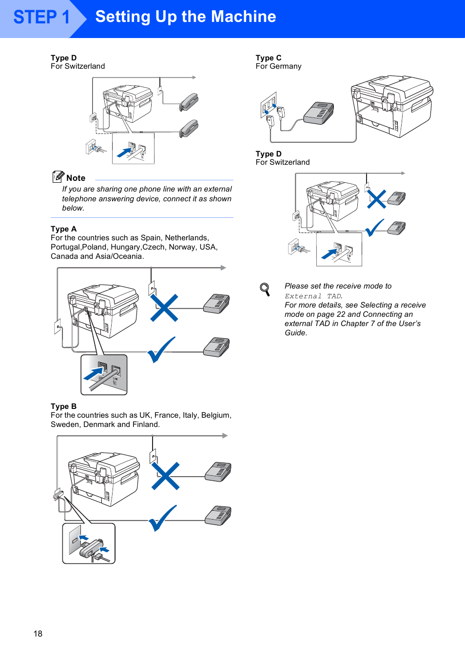 Step 1, Setting up the machine | Scanport Ricoh SP 1200SF User Manual | Page 20 / 36