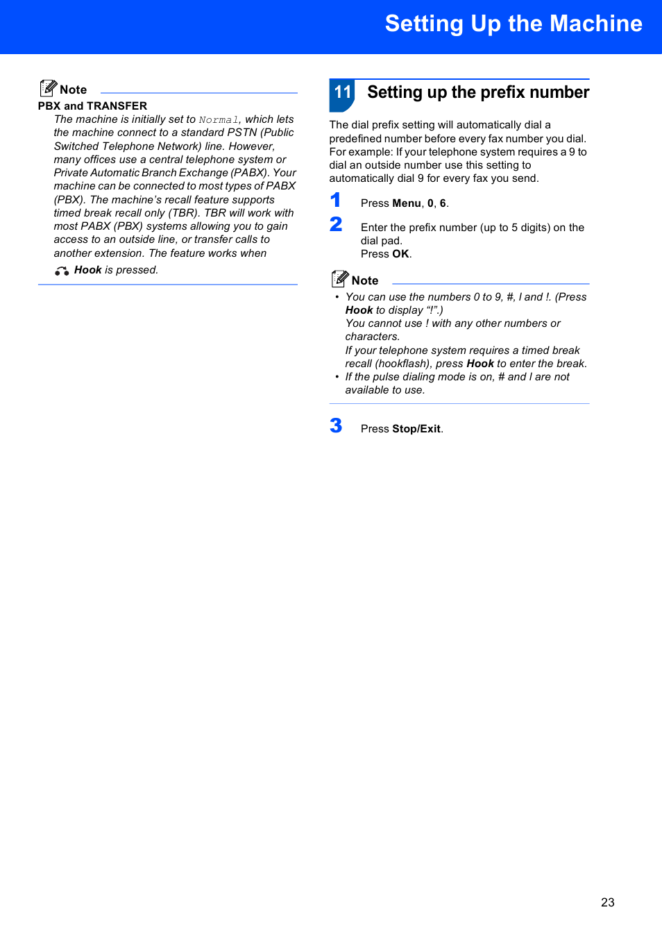 Setting up the prefix number, Setting up the machine, 11 setting up the prefix number | Scanport Ricoh SP 1200SF User Manual | Page 25 / 36
