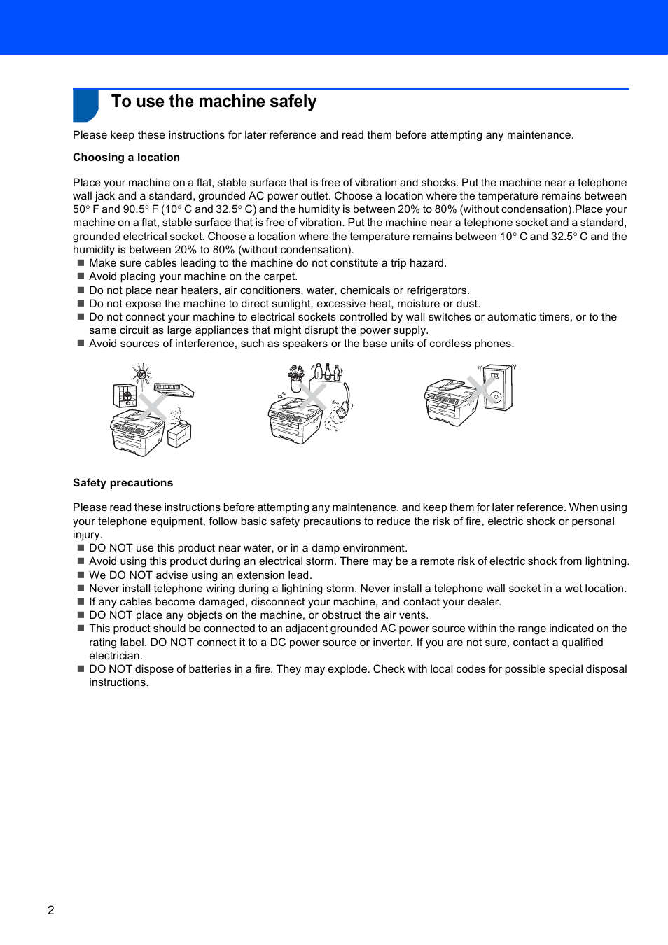 Safety precautions, To use the machine safely | Scanport Ricoh SP 1200SF User Manual | Page 4 / 36