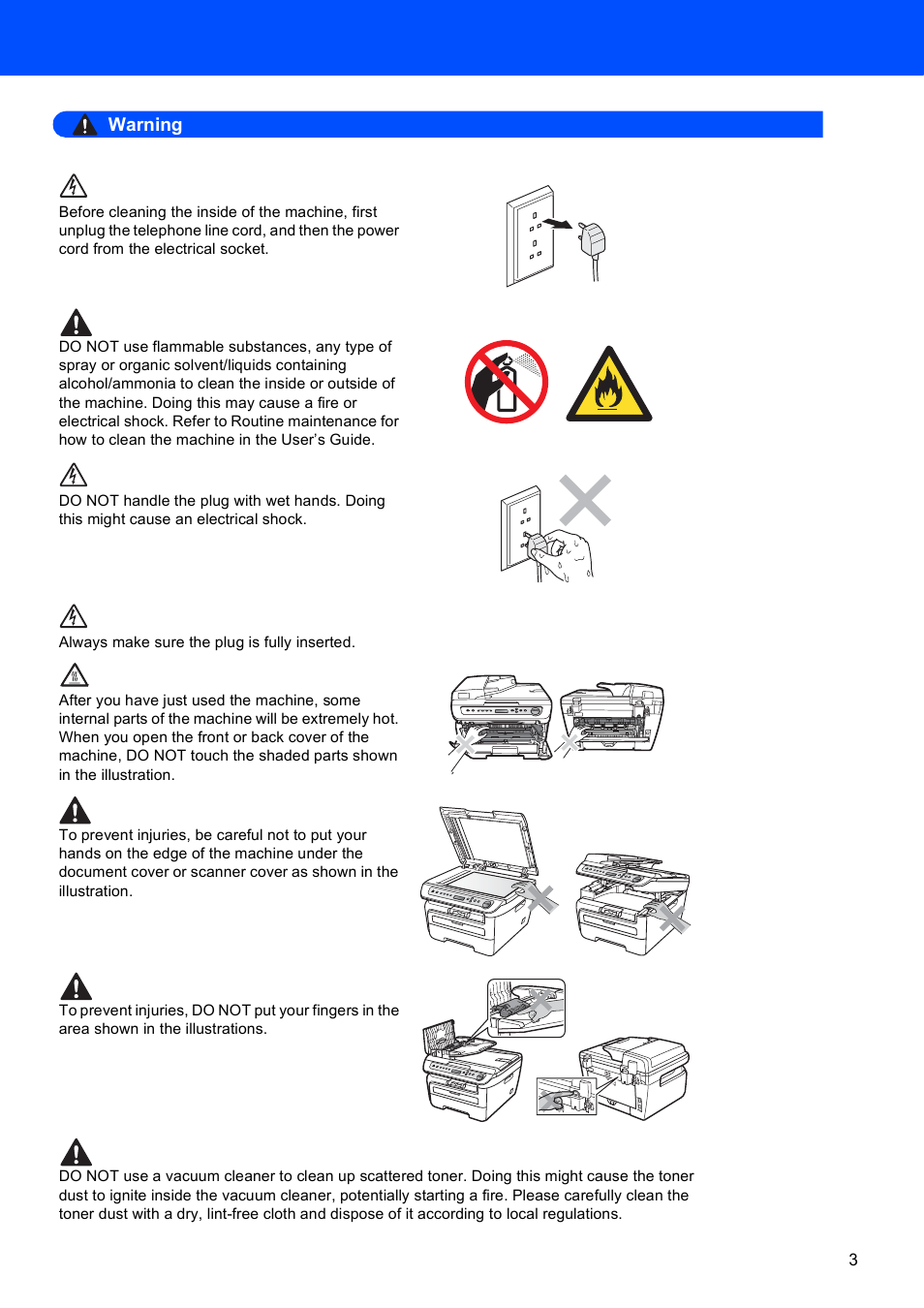Warning | Scanport Ricoh SP 1200SF User Manual | Page 5 / 36