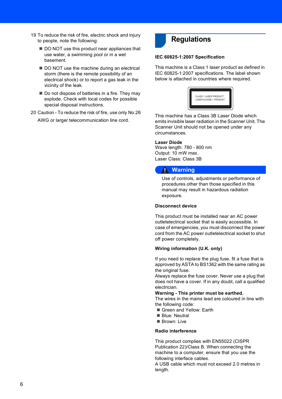 Regulations, Warning | Scanport Ricoh SP 1200SF User Manual | Page 8 / 36