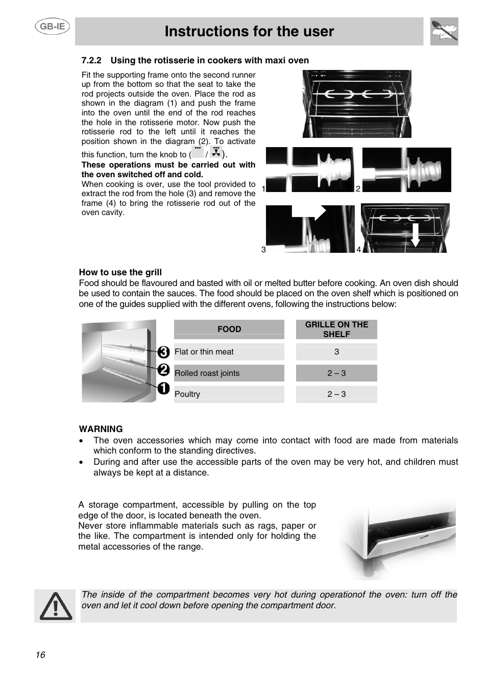 Instructions for the user, 3 storage compartment | Smeg SUK81MFA User Manual | Page 14 / 20