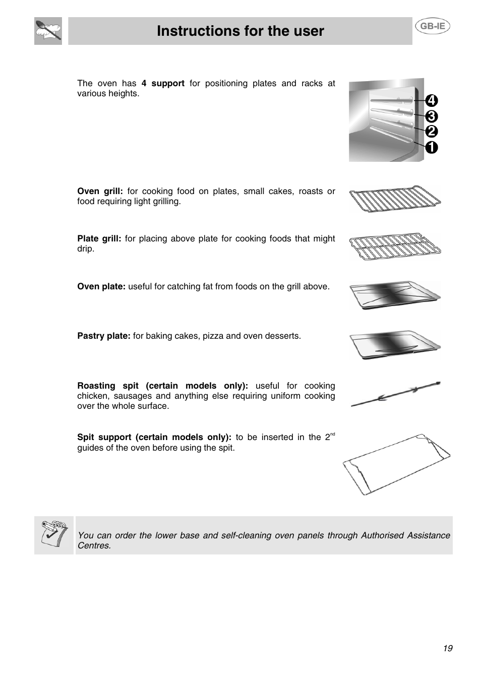 Instructions for the user, Available accessories | Smeg SUK81MFA User Manual | Page 17 / 20