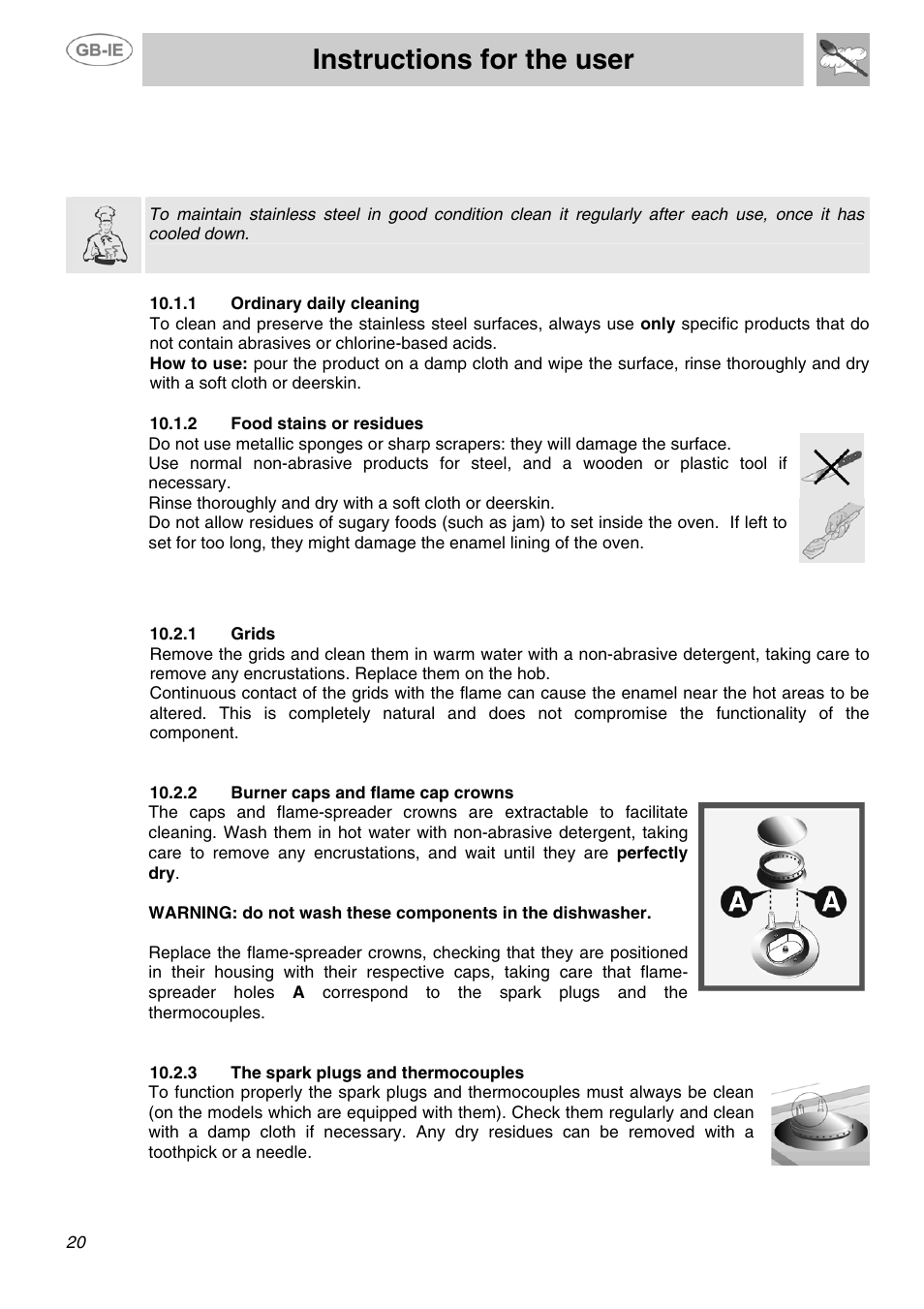 Instructions for the user, Cleaning and maintenance | Smeg SUK81MFA User Manual | Page 18 / 20