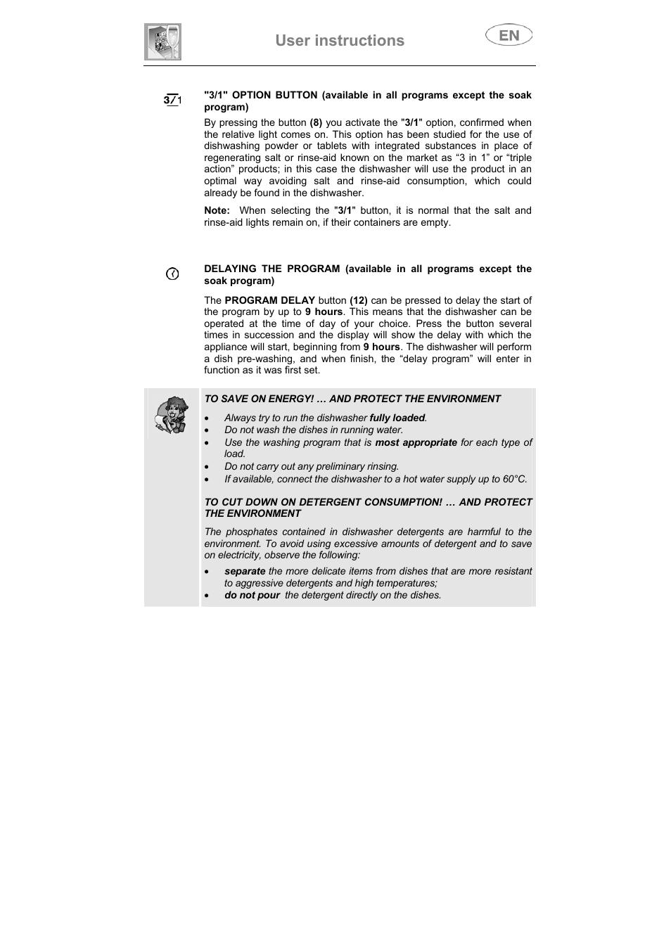 User instructions | Smeg DI912 User Manual | Page 16 / 36