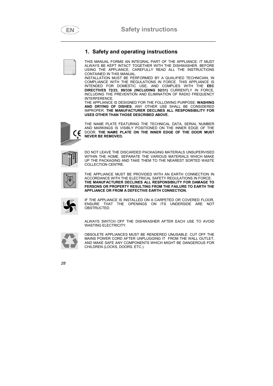 Safety instructions, Safety and operating instructions | Smeg BLV1NE User Manual | Page 16 / 37