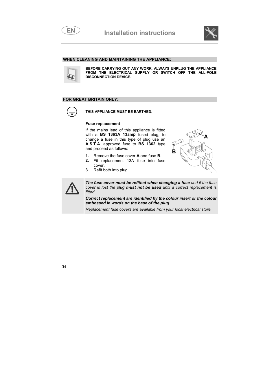 Installation instructions | Smeg BLV1NE User Manual | Page 22 / 37