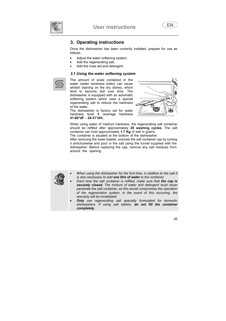 User instructions, Operating instructions | Smeg BLV1NE User Manual | Page 23 / 37