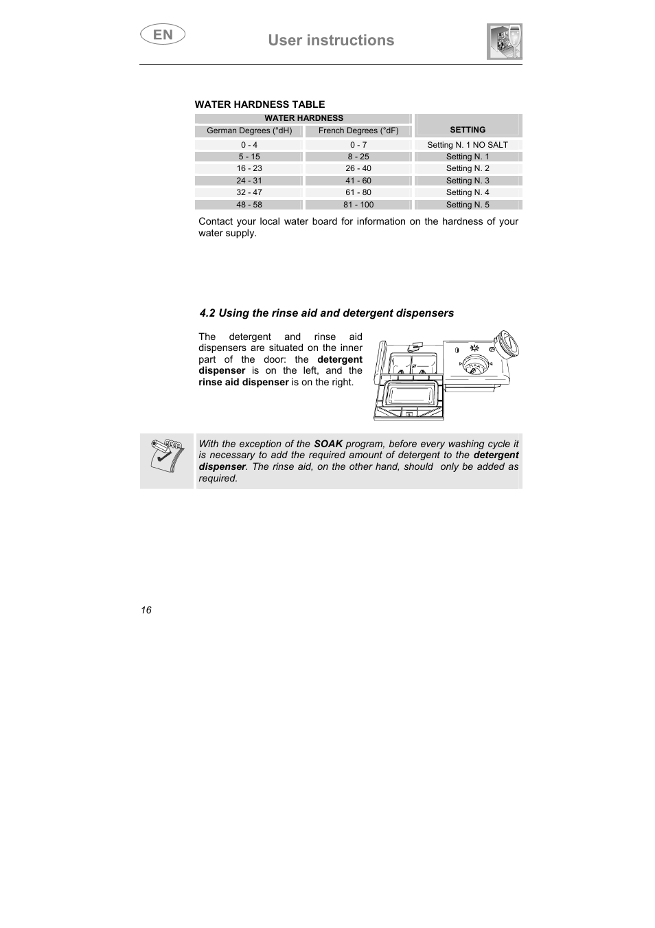 User instructions, 2 using the rinse aid and detergent dispensers | Smeg CA01-5 User Manual | Page 17 / 30