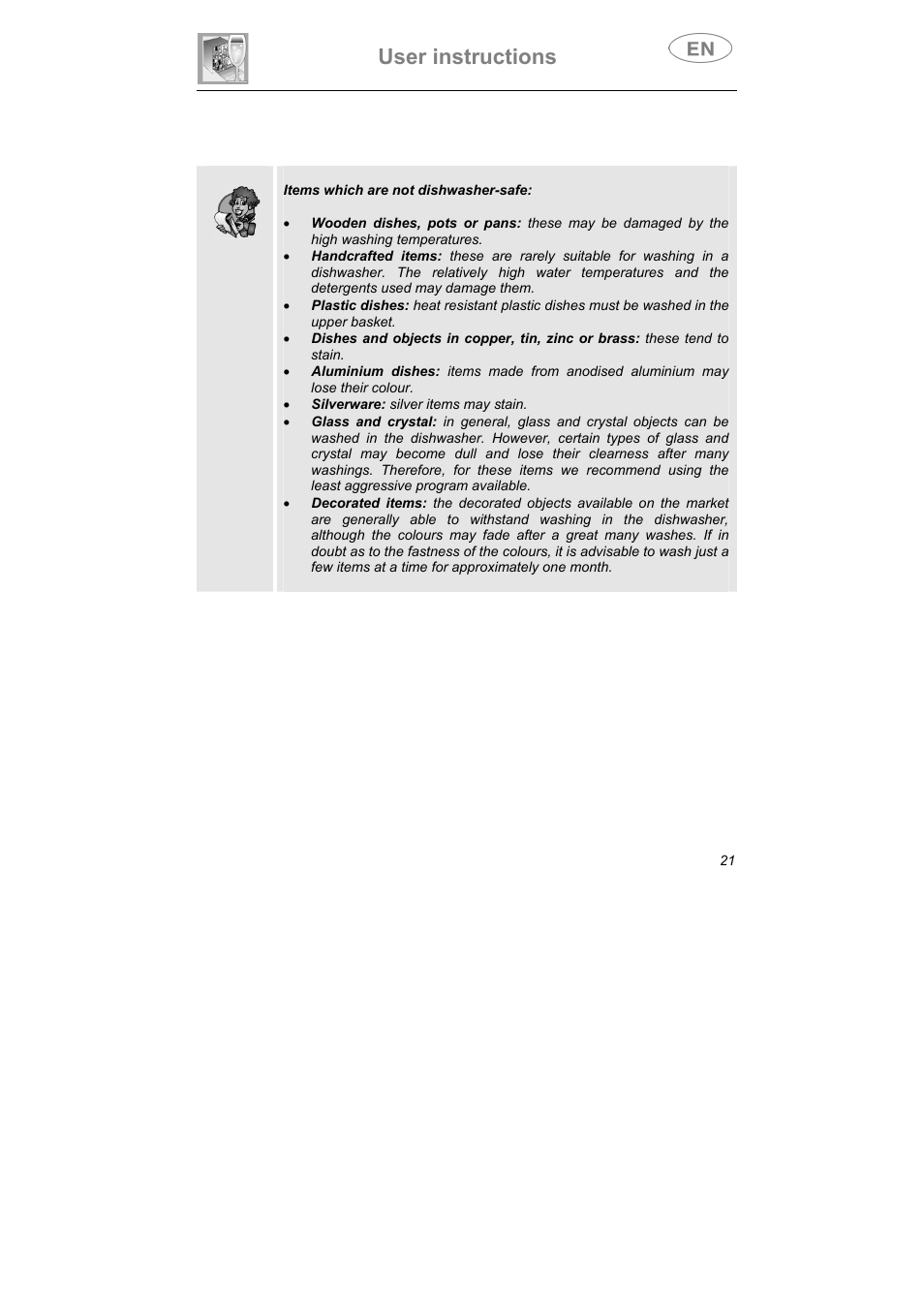 User instructions | Smeg CA01-5 User Manual | Page 22 / 30
