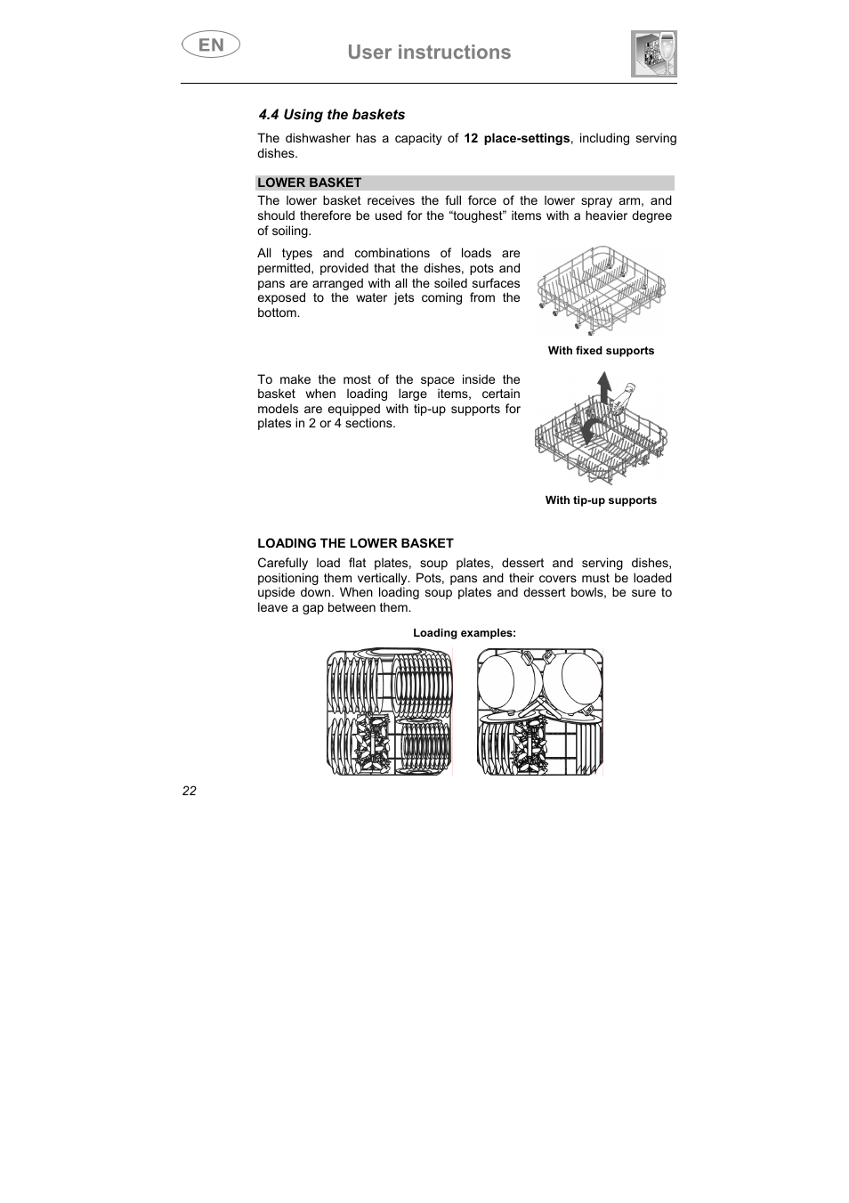 User instructions, 4 using the baskets | Smeg CA01-5 User Manual | Page 23 / 30