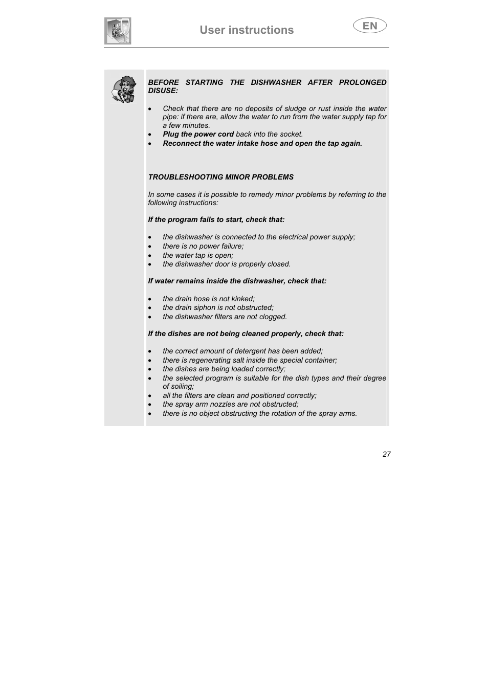 User instructions | Smeg CA01-5 User Manual | Page 28 / 30
