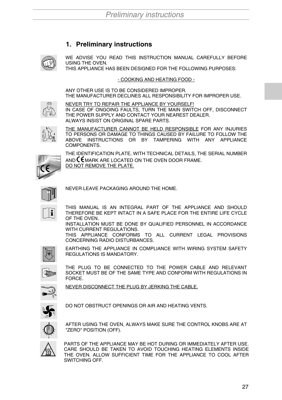 Preliminary instructions | Smeg S2010MFB1 User Manual | Page 3 / 22