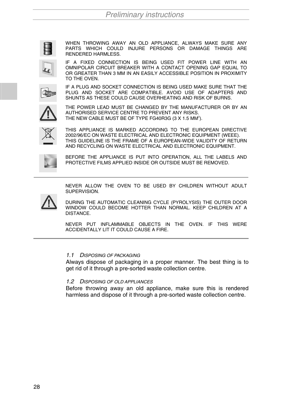 Preliminary instructions | Smeg S2010MFB1 User Manual | Page 4 / 22