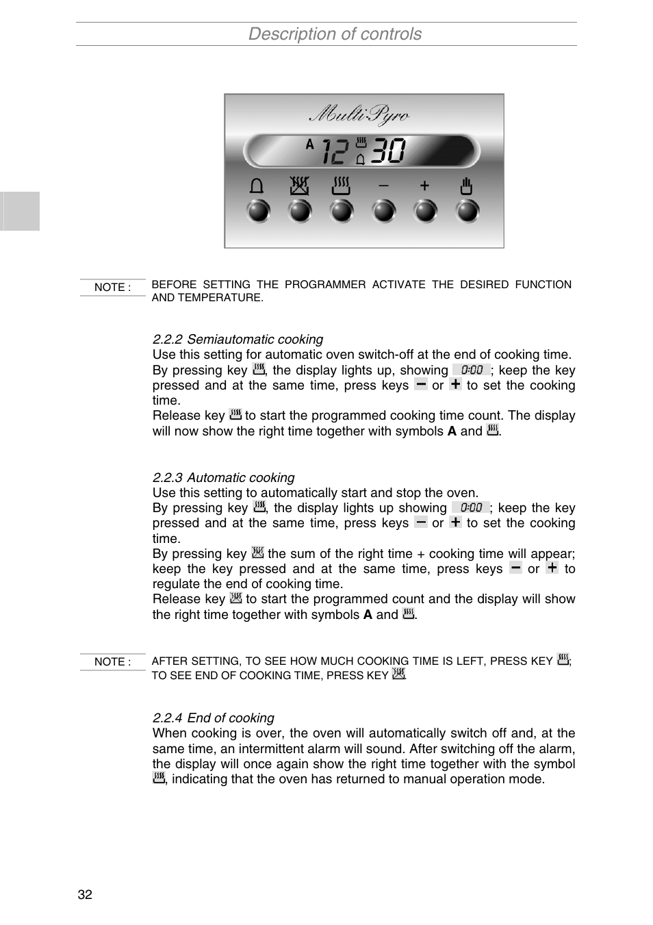 Description of controls | Smeg S2010MFB1 User Manual | Page 8 / 22