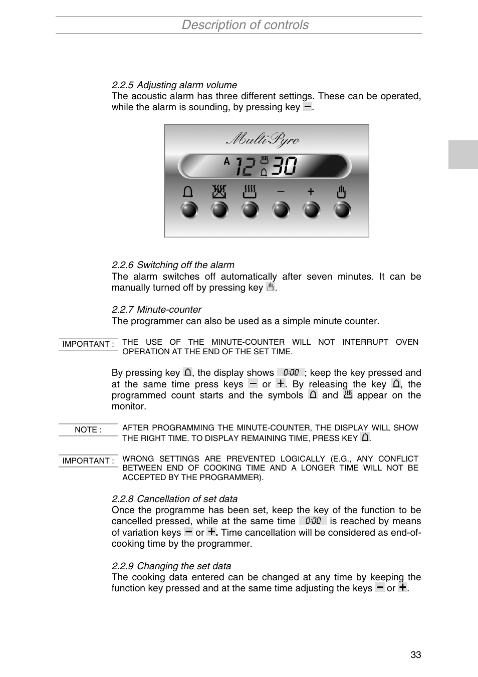 Description of controls | Smeg S2010MFB1 User Manual | Page 9 / 22