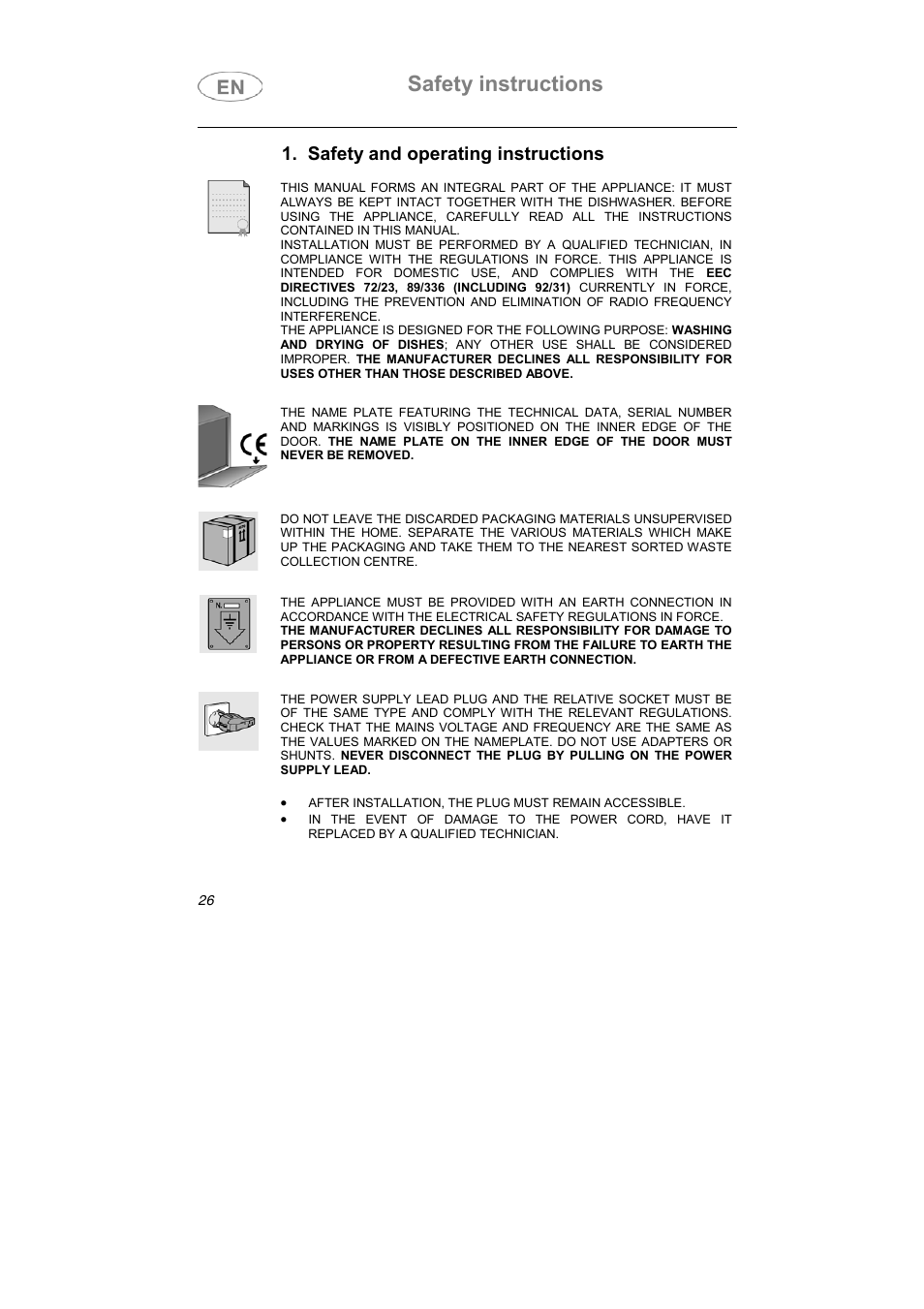 Safety instructions, Safety and operating instructions | Smeg ST1144 User Manual | Page 16 / 37