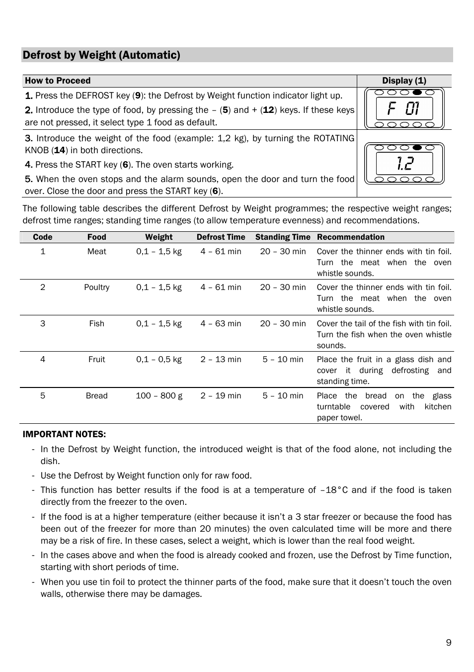 Defrost by weight (automatic) | Smeg FME20EX3 User Manual | Page 10 / 22